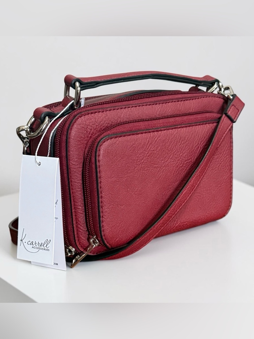 NWT K. Carroll Kelsey Red Vegan Leather Crossbody Bag! NEW! - Picture 3 of 11